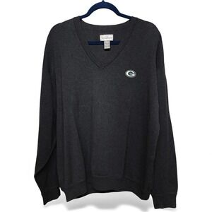 Cutter Buck Mens Gray‎ V Neck Long Sleeve Sweater Green Bay Packers G Logo XXL